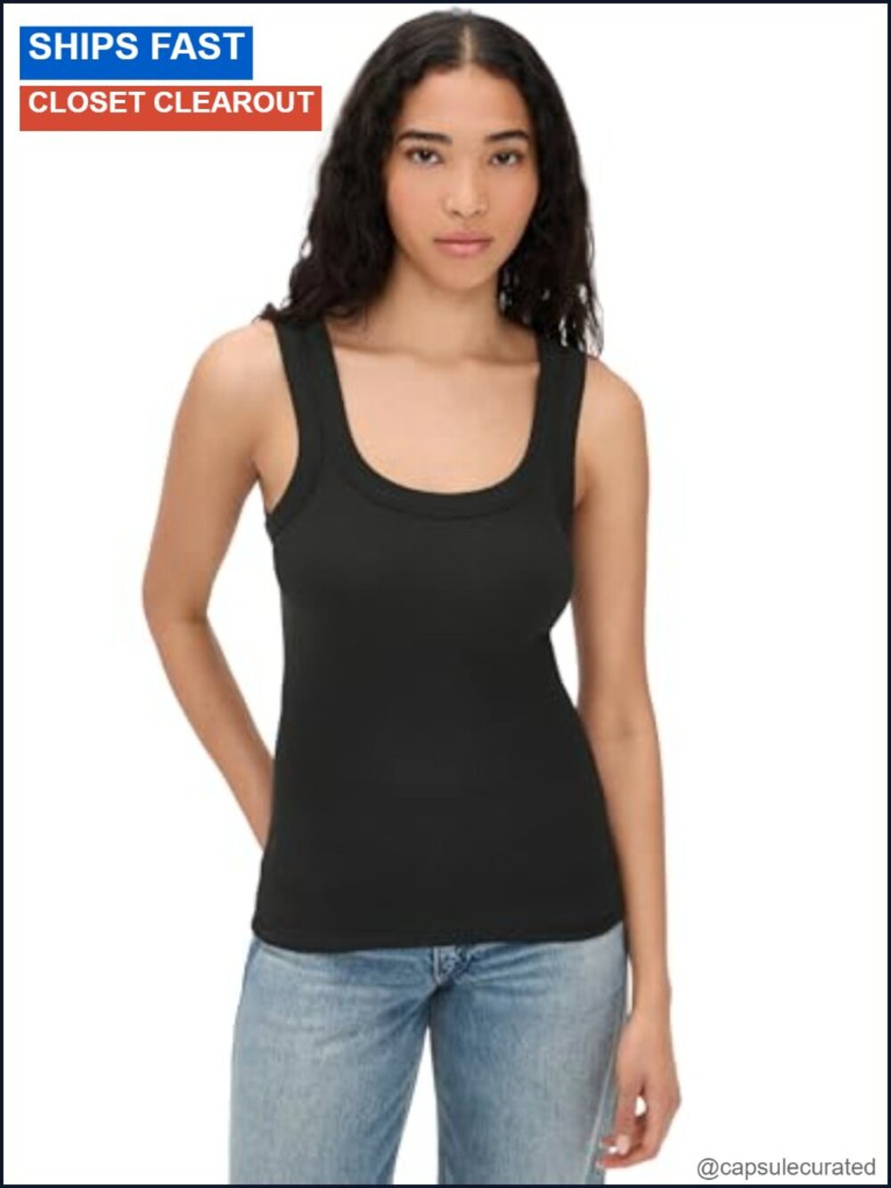Rib U Neck Tank Top Fitted Sleeveless Scoop Neck Essential